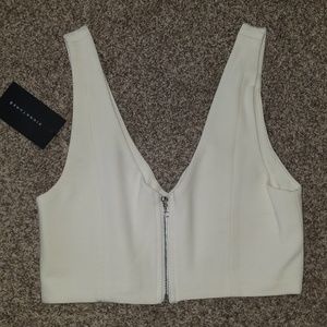 White zipper crop top